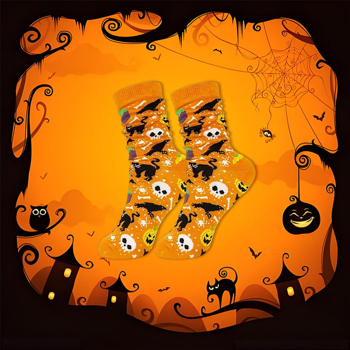 Wholesale  Skull Pumpkin Cartoon Print Casual Socks for Men and Women Sweat-Absorbent Autumn and Winter Mid-Tube Socks