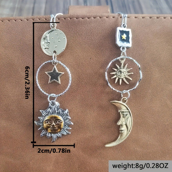 Wholesale Alloy Five-pointed Star Sun Moon Long Pendant Earrings JDC-ES-MingCheng001