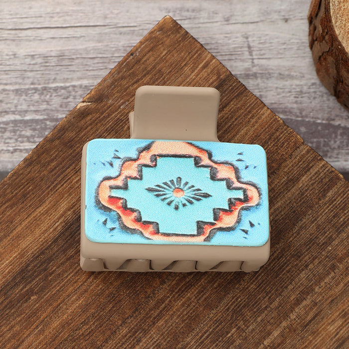 Wholesale Western Denim Cactus Leather Hairpin Mid-style Grab Clip Shark Clip Women