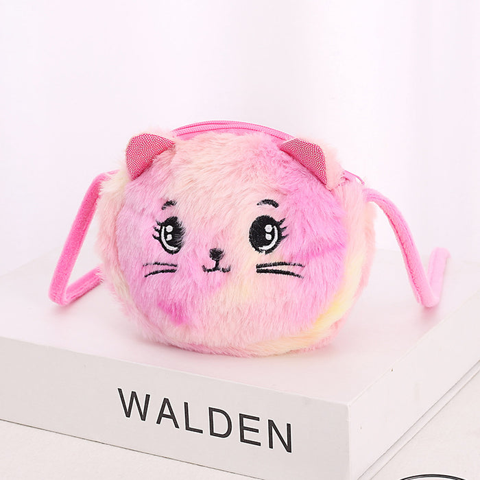 Wholesale Creative Plush Crossbody Bag Cartoon Children's Shoulder Bag Cute Cat Double Zipper Rabbit Fur Tie-Dye Small Shoulder Bag JDC-SD-SM003