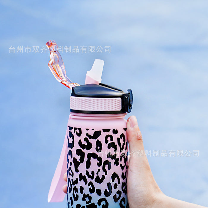 Wholesale Plastic Water Cup Leopard Print Gradient Straw Cup Summer Outdoor Space Cup Large Capacity Sports Water Cup