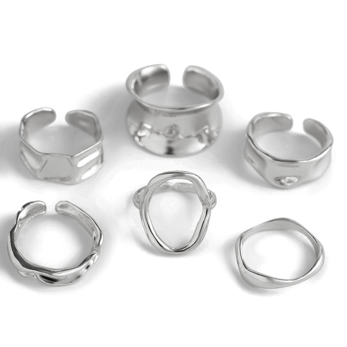 Wholesale Jewelry design sense, metal irregular lava ring, fashionable niche, open smooth ring