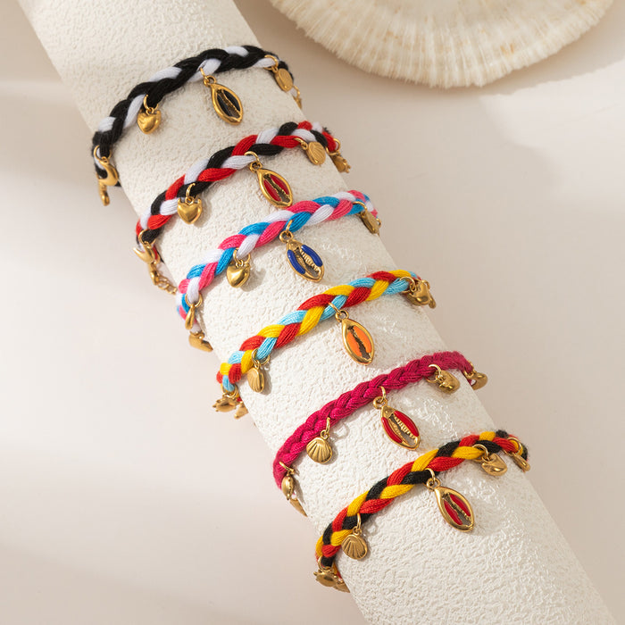 Wholesale New Stainless Steel Ocean Shell Bracelet Hand Woven Titanium Steel Heart shaped Holiday Rope Ornament