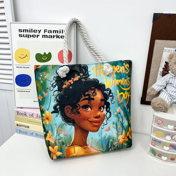 Wholesale Tourist shopping bag Tote bag Printed thick rope large capacity canvas bag Versatile creative handbag