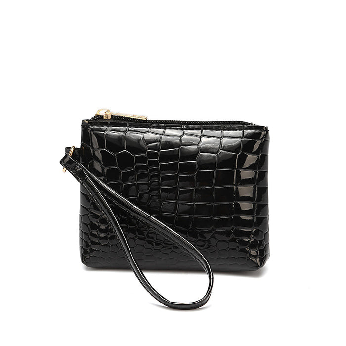 Wholesale Women's Mini Crocodile Pattern Zipper Card Coin Wallet Bag Pu Solid Color Handheld Bag