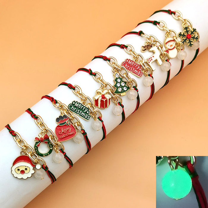 Wholesale Luminous Christmas Woven Bracelet Alloy  Tree Bell Snowflake Lucky Bag Luminous Hand Ornaments