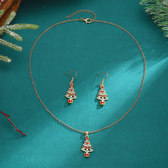 Wholesale Christmas Tree Necklace Christmas Ornaments Elk Socks  Snowman Necklace Earrings Set