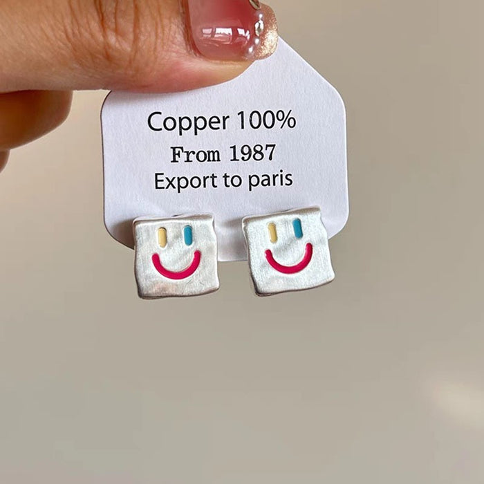 Wholesale Colorful smiling square earrings with a simple and high-end feel, cute earrings