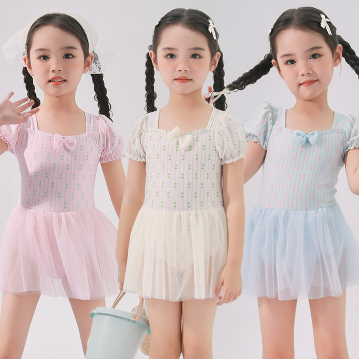 Wholesale Children's Swimsuit Girls' Children's Polyester Striped Princess Skirt Style Hot Spring Swimsuit for Little Girls