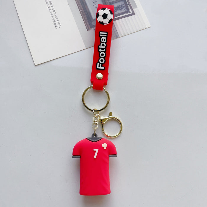 Wholesale Cartoon Doll Soccer Uniform Ball Silicone Keychain JDC-KC-JuShu040