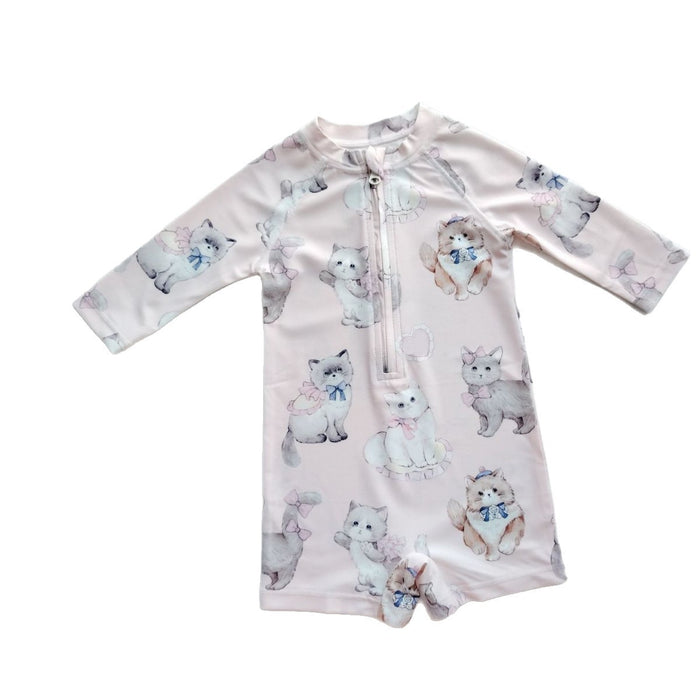 Wholesale Children's long sleeved one-piece swimsuit, sunscreen, antibacterial, chlorine resistant, girls' beach swimsuit, princess swimsuit