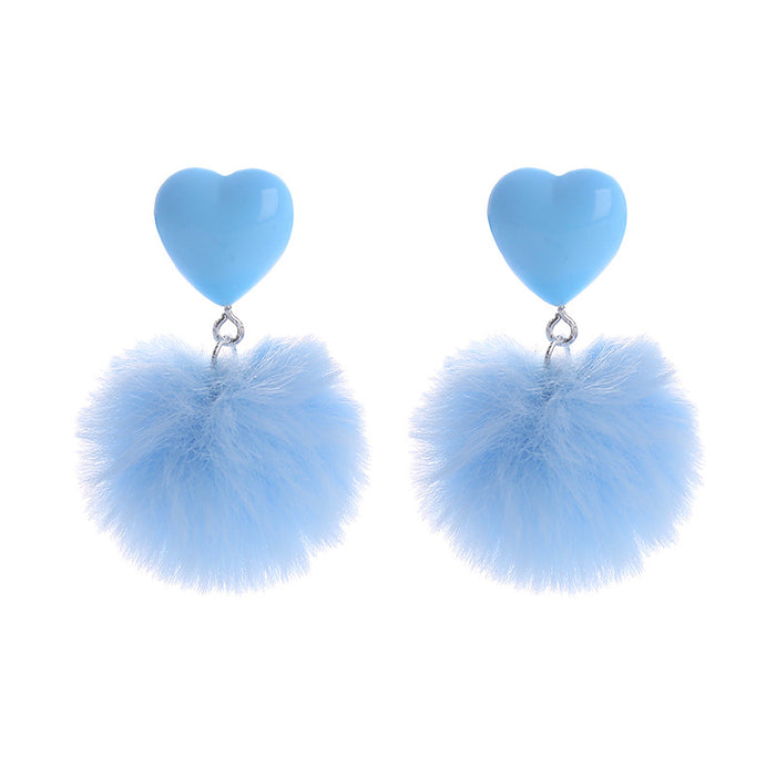 Wholesale Cute imitation rabbit fur heart-shaped earrings with candy colored plush pendant earrings