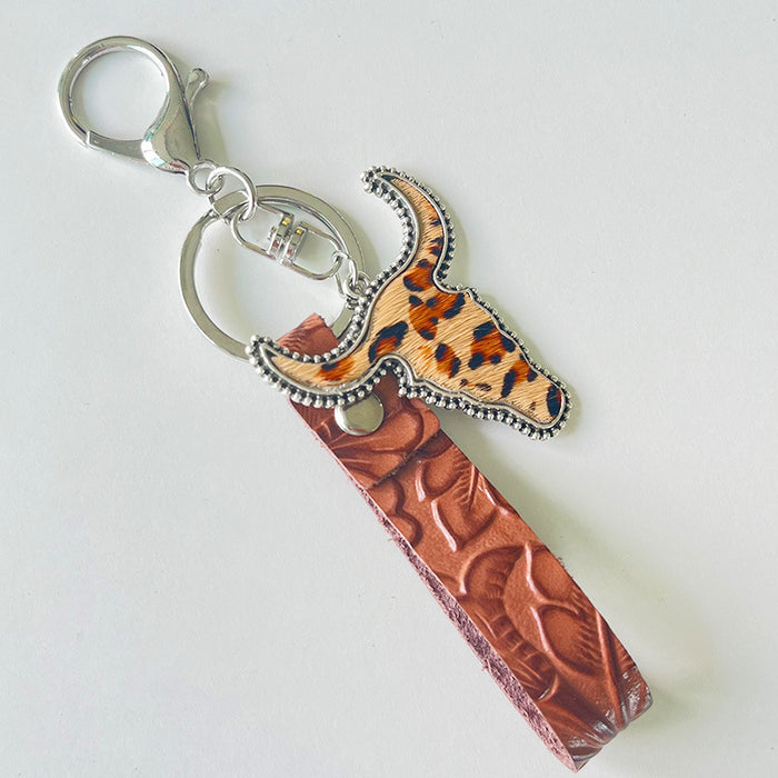 Wholesale 2pcs Western Style Brown Leather Keychain JDC-KC-HeYi019