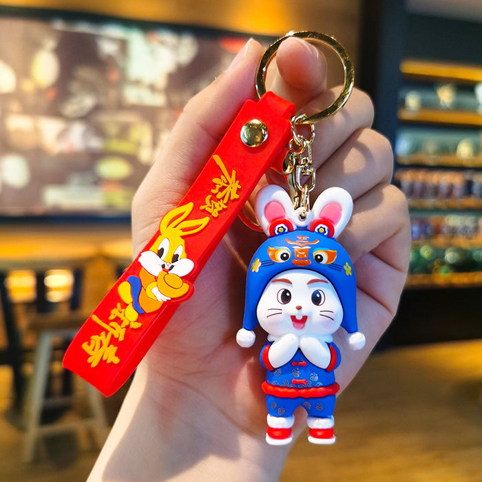 Wholesale Rubber Cartoon Rabbit Doll Three-Dimensional Keychain JDC-KC-Tingm101