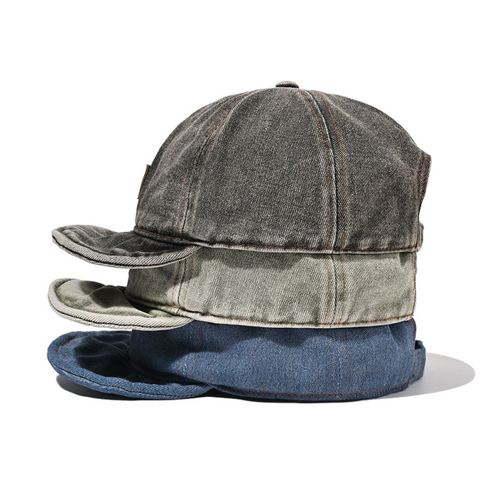 Wholesale Retro soft top baseball cap washed with water, short brimmed duckbill cap made of old leather label hat