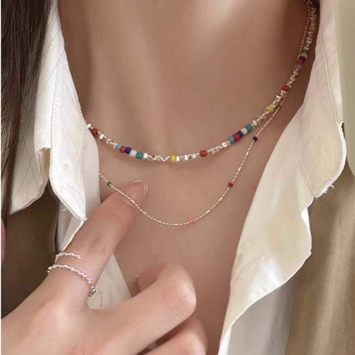 Wholesale Colorful stacked bead necklace, light luxury necklace, niche design, collarbone chain, necklace