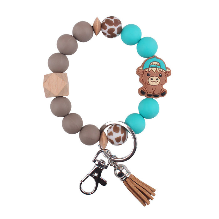 Wholesale Cartoon Cow Consumption Silicone Bracelet Keychain Silicone Handmade Beaded Bracelet