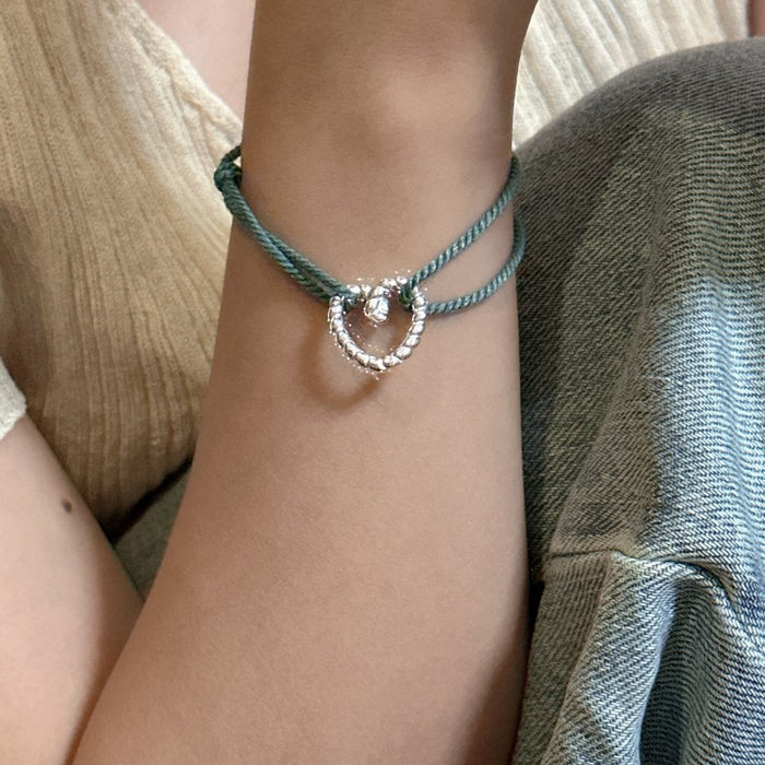 Wholesale Pure silver bracelet with a niche design that can be layered with a heart-shaped colored bracelet jewelry