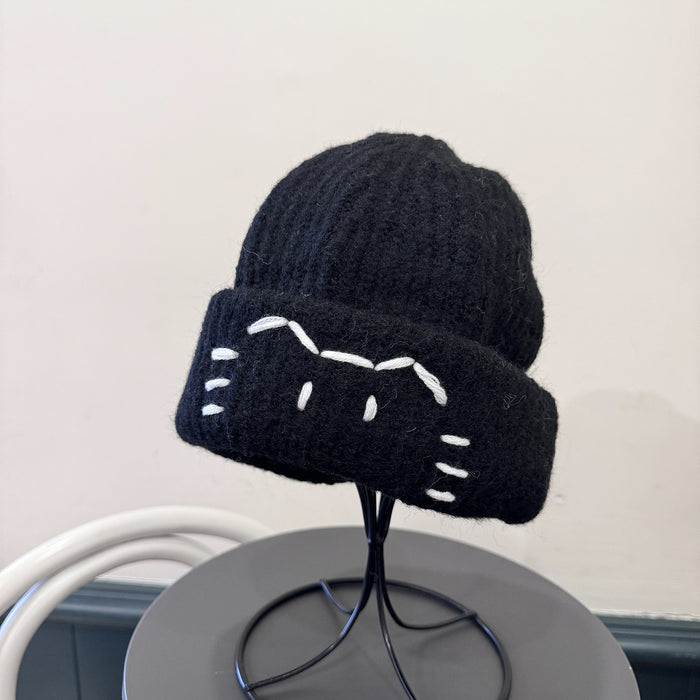Wholesale Cute kitten embroidered knitted hat