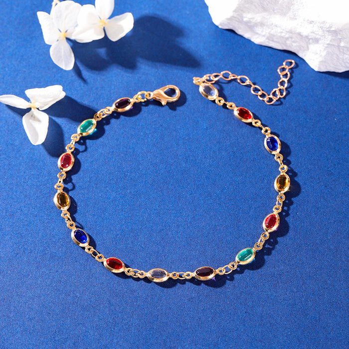 Wholesale Colorful gemstone necklace, collarbone chain, simple double-sided diamond bracelet, rainbow crystal, women's high-end accessory