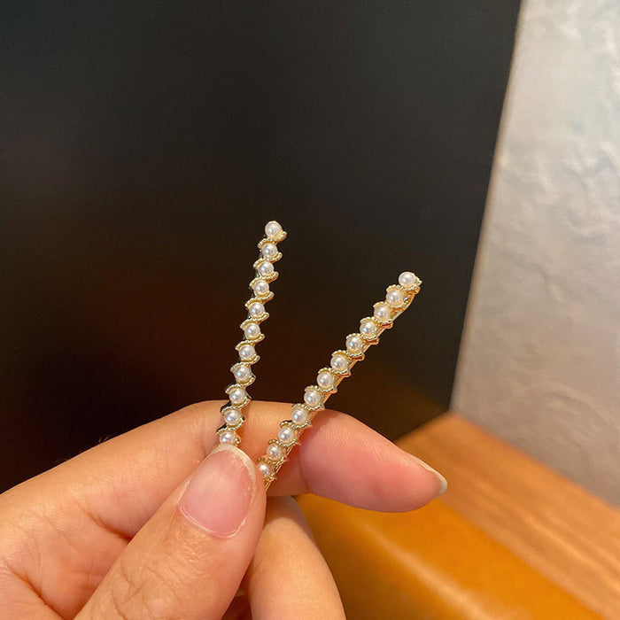 Wholesale  Small Pearl Hairpin Women's Fragmented Hair Bangs Clip One-character Clip Hairpin Clip Headdress Clip