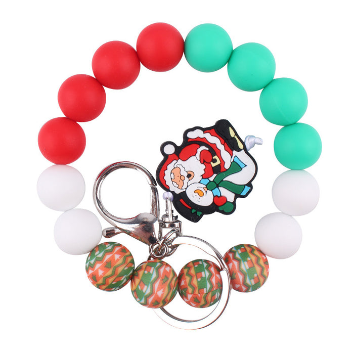 Wholesale Christmas Silicone Beaded Bracelet Keychain JDC-KC-GuangTian030