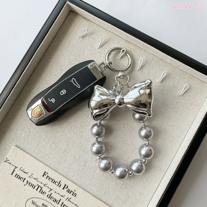 Wholesale Artificial Pearl Beaded Bow Pendant Car Keychain Bag Hanging Decoration