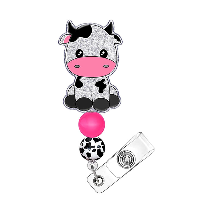 Wholesale Rainbow Cow Acrylic Beaded Ball Badge Scroll Retractable Keychain JDC-KC-QiDing014