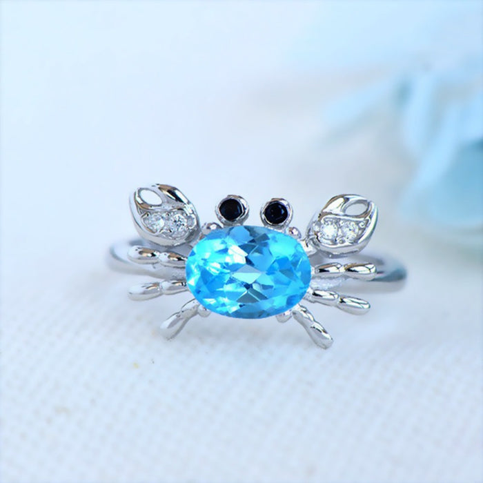 Wholesale Jewelry crab ring with adjustable opening, cute cartoon bracelet, niche design, marine animal ring