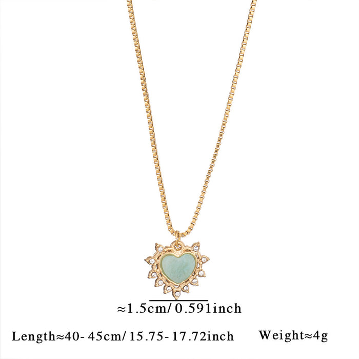 Wholesale Simple natural stone heart necklace versatile and high-end stainless steel necklace paired with blue pine tiger eye stone