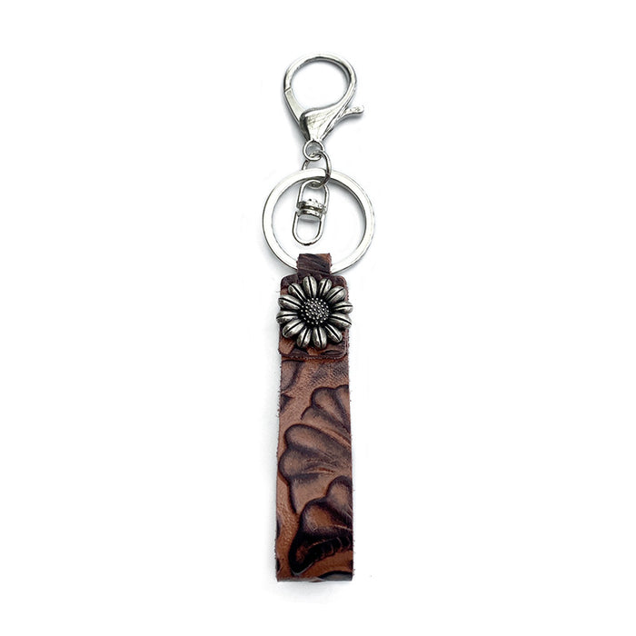 Wholesale Retro leather keychain turquoise cowhide pendant