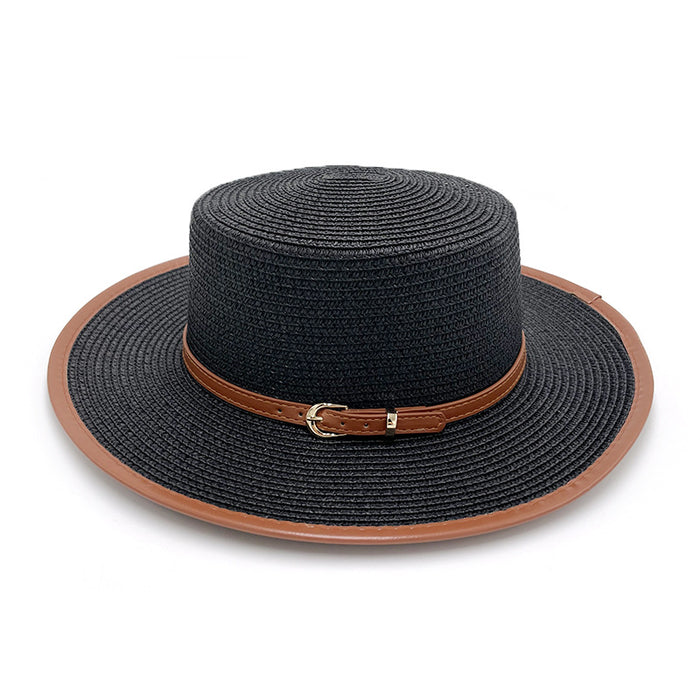 Wholesale Belt Metal Buckle Sun Hat Straw Hat Flat Brim Hat Straw Hat