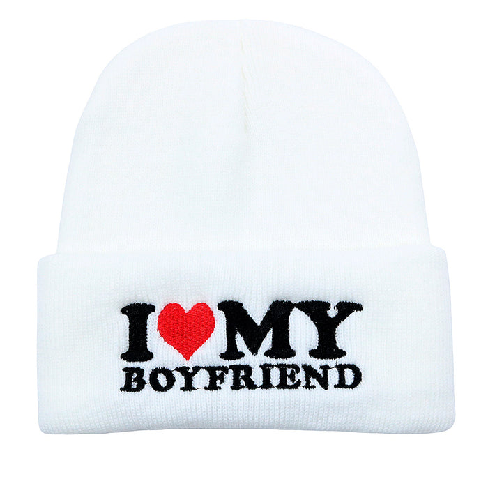 Wholesale Valentine's Day Gift I Love My Girlfriend Embroidery Acrylic Wool Knitted Hat JDC-FH-HaiPu010