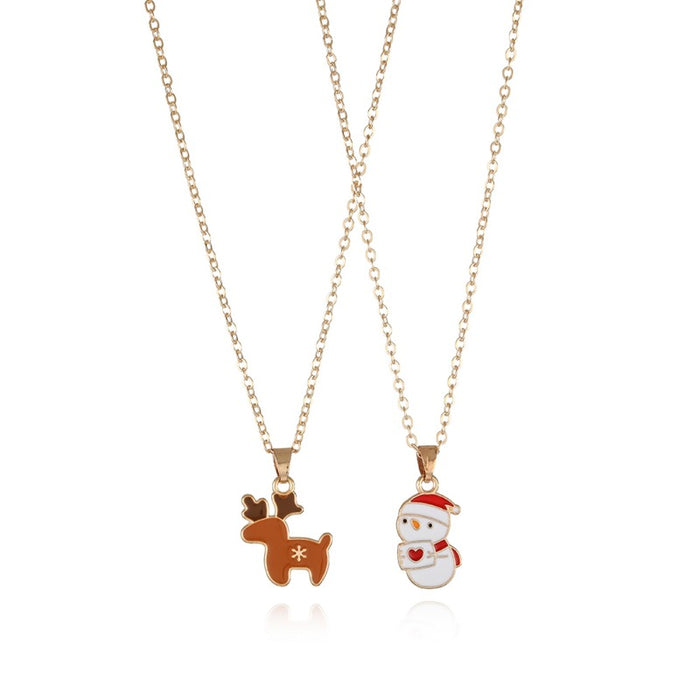 Wholesale Christmas friends children' s necklace cartoon  snowman snowflake alloy drop oil jewelry suit