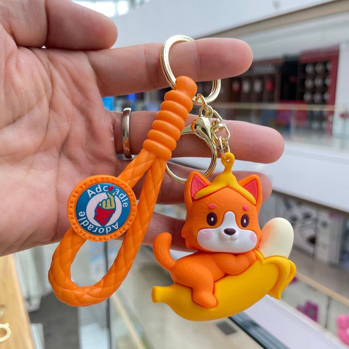 Wholesale Cute fruit soft rubber keychain 3D cartoon bag pendant car keychain