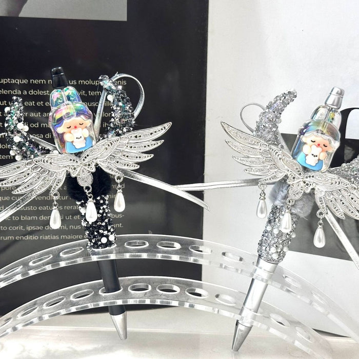 Wholesale Silver Finished DIY Dark Angel Wing Tassel Beaded Pen