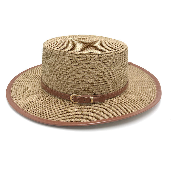 Wholesale Belt Metal Buckle Sun Hat Straw Hat Flat Brim Hat Straw Hat