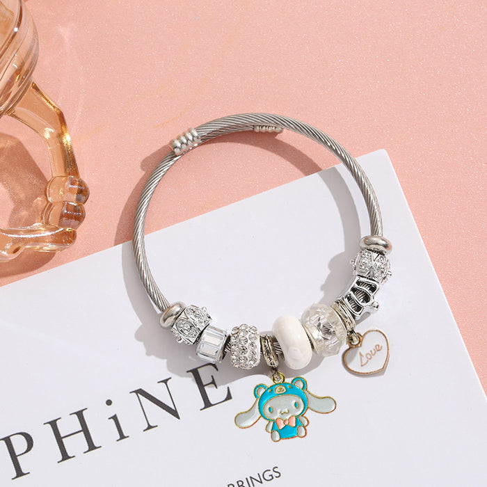 Wholesale Stainless Steel Adjustable Bead Bracelet with Cute Cartoon Dog Pendant Fashion Accessory MOQ≥2