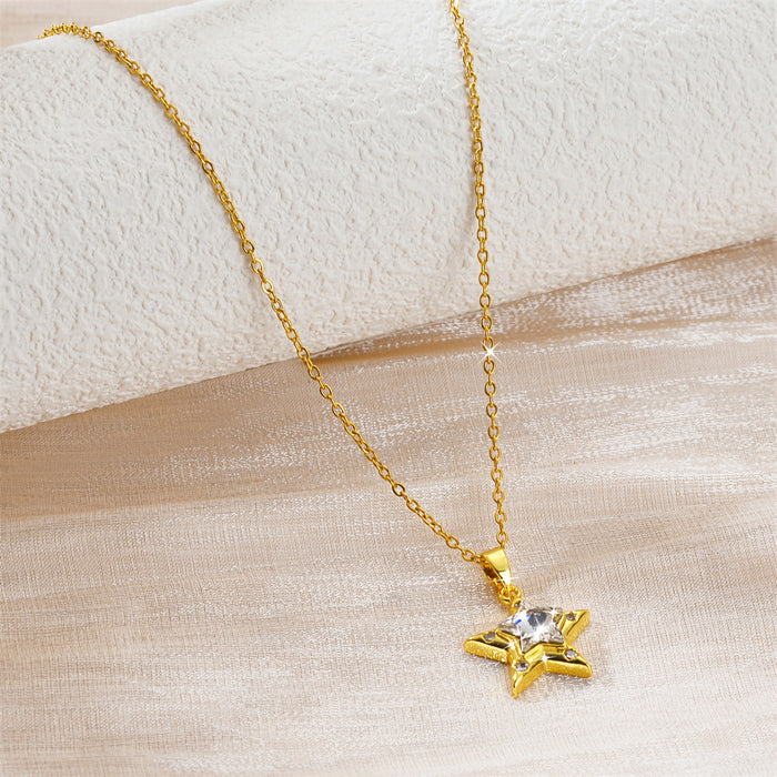 Wholesale High end micro inlaid zircon pendant titanium steel necklace, niche design, fashionable and personalized star collarbone chain