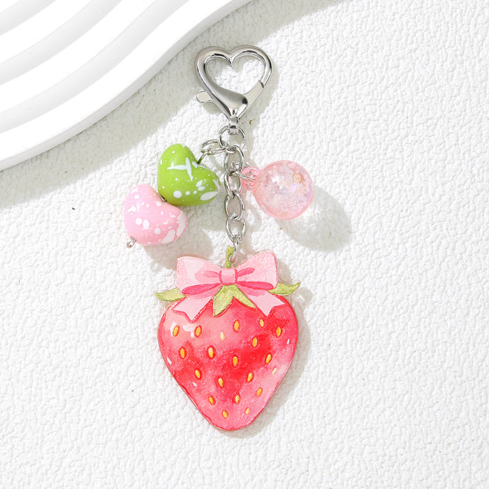 Wholesale Cute Fruit Keychain Alloy Bag Charm Trendy Car Accessory Gift for Girls MOQ≥2