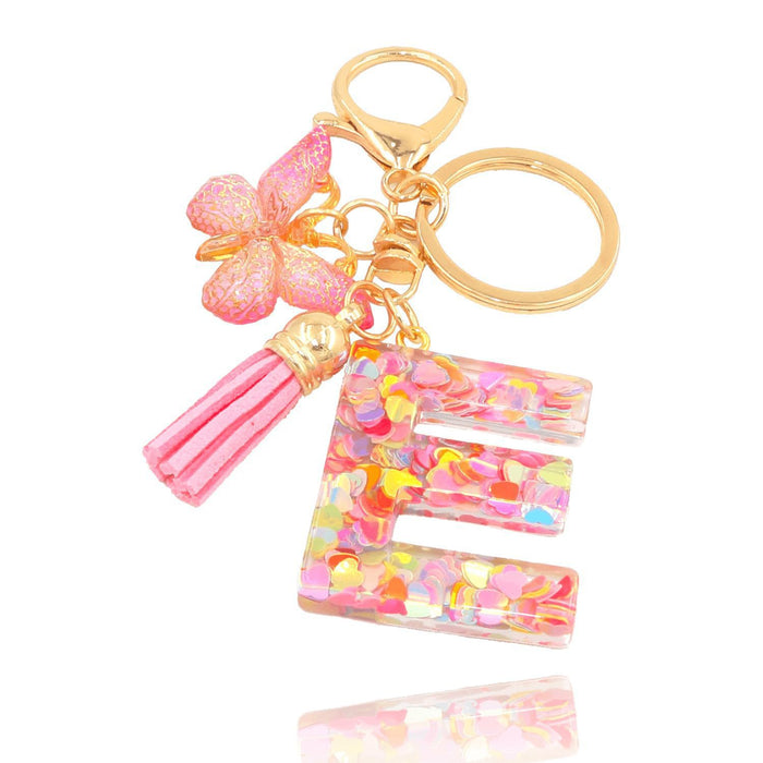 Wholesale Fashion pink letter key chain love sequins butterfly tassel key chain crystal  accessories