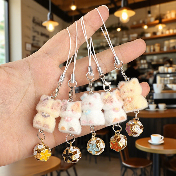 Wholesale Cute Flocked Bell cat Cartoon Pendant Mobile Phone Chain Keychain