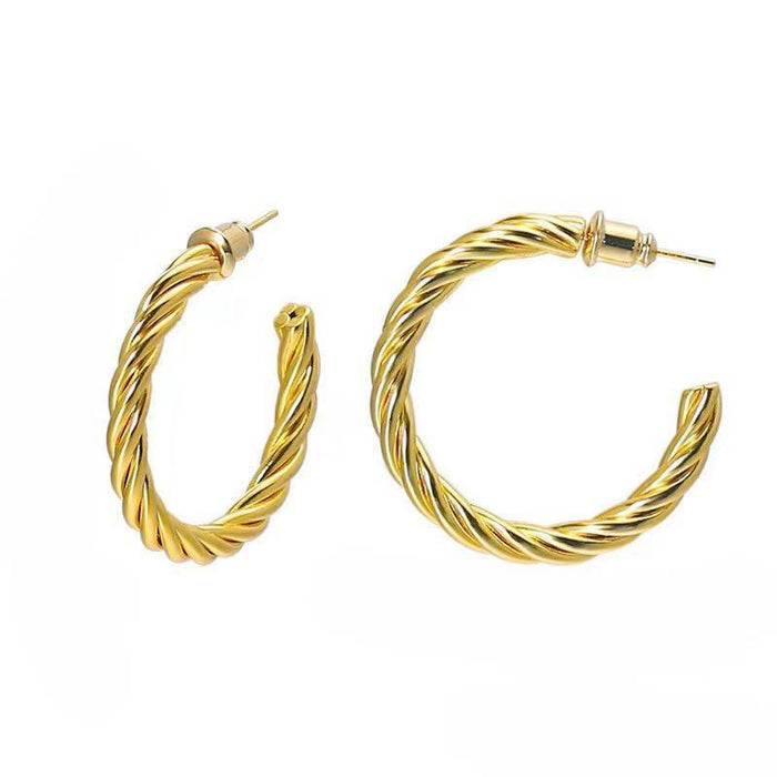 Wholesale Titanium steel Fried Dough Twists earrings Customized C-shaped stainless steel popular gold-plated advanced ear button earrings