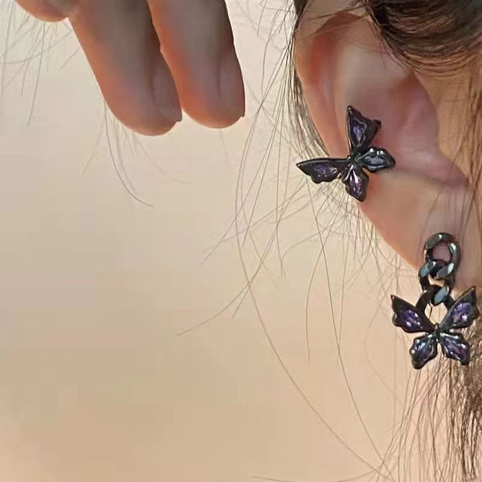 Wholesale High end black butterfly zircon ear hole free ear bone clip trendy personality niche light luxury accessory