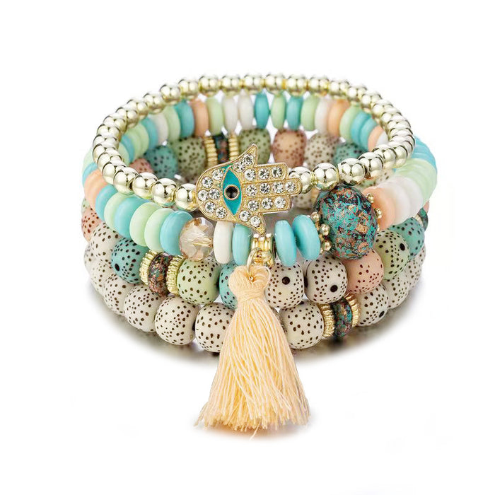 Wholesale Bohemian Evil Eye Palm Multilayer Beaded Bracelet JDC-BT-NHong011