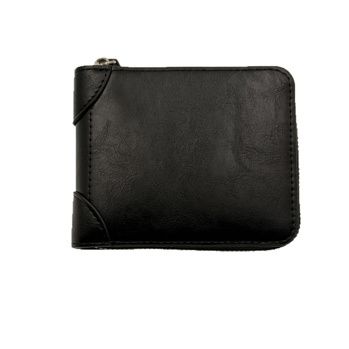 Wholesale Retro Business Men' s Wallet - Oil Wax PU Multi-Card Zipper Black - Boutique Resale