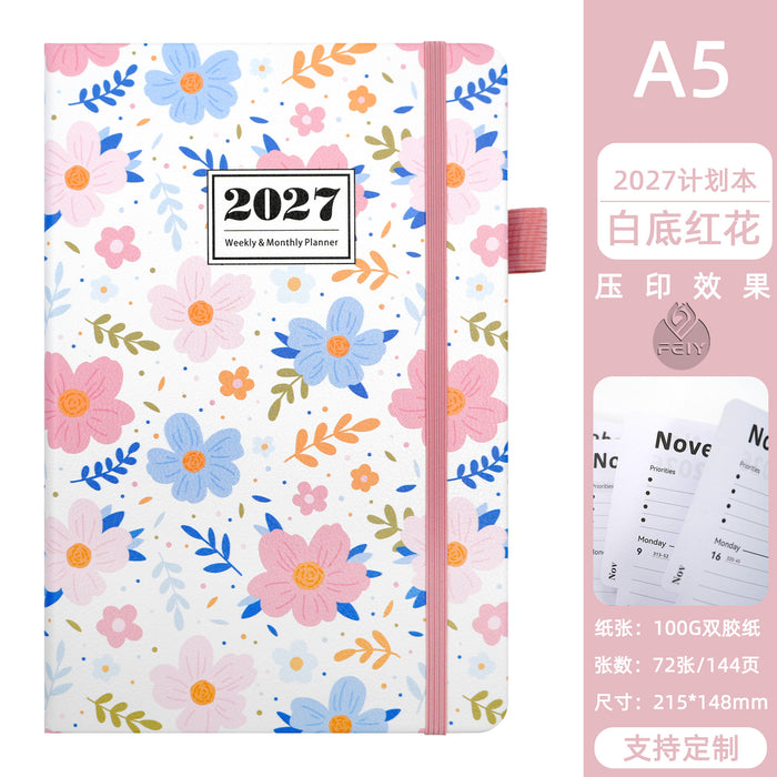Wholesale Chic Blue Floral Imitation Leather A5 Notebook Trendy Planner