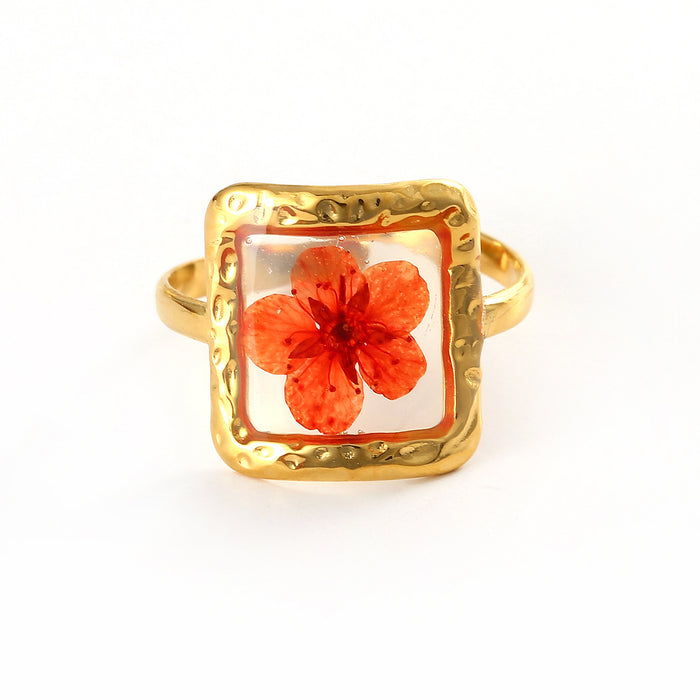 Wholesale Fashionable new dry flower series stainless steel ring high-end accessories niche design open ring bracelet