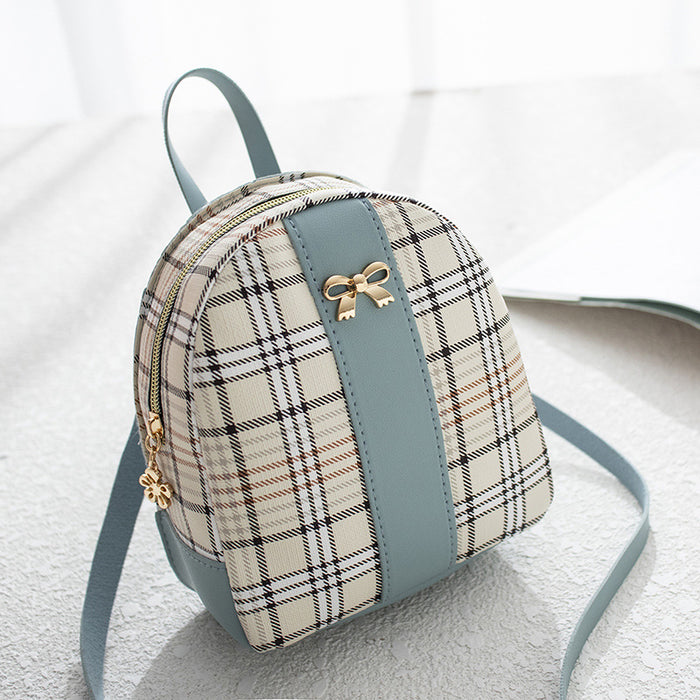 Wholesale Printed Checkered Backpack Summer and Autumn New Products Women's Bow Student Leisure Small Bag JDC-BP-JF001