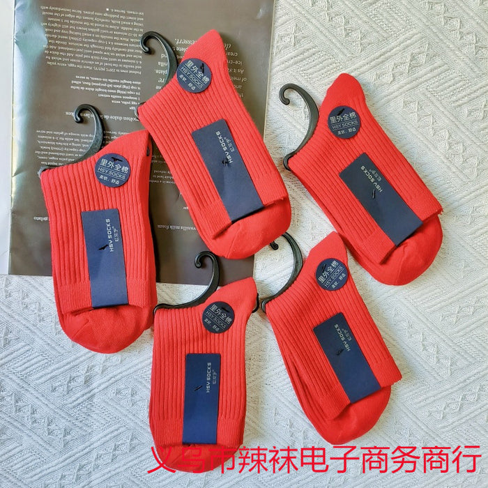 Wholesale Red socks, double needle middle tube cotton socks